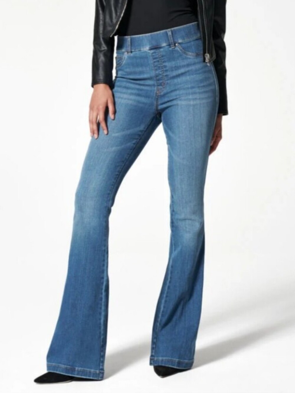 SPANXshape EveryWear Flare Jeans Vintage Indigo Blue Stretch Denim Size S Petite